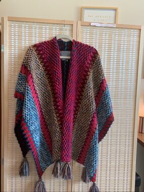 Anthropologie Multicolor Knit Poncho in Pink, Blue & Brown